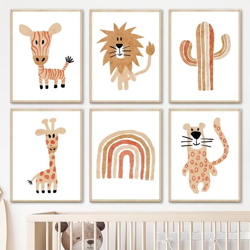 Boho Safari Animal Canvas Nursery Prints - Just Kidding Store