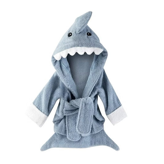 Baby Hooded Animal Cartoon Bathrobe - Blue Shark