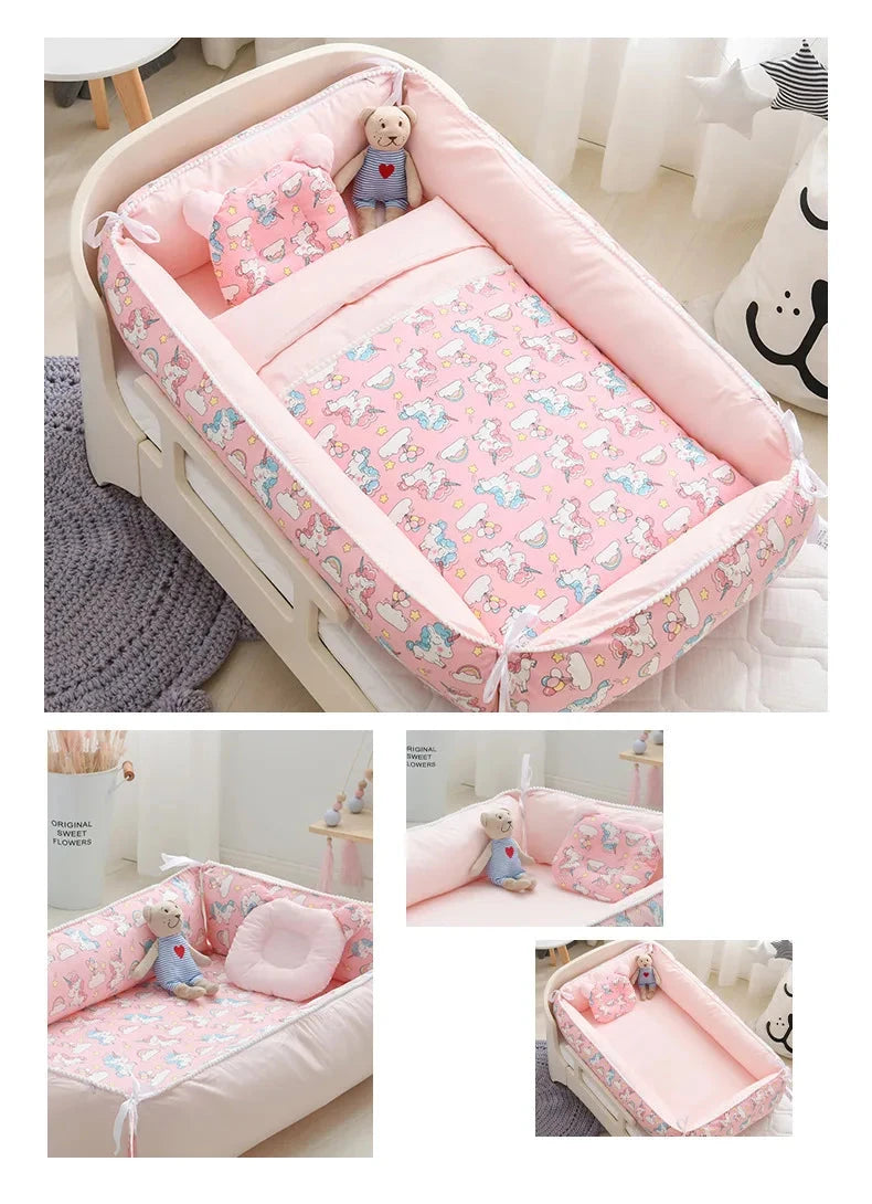 Multifunctional Baby Nest - Portable High Border Crib Set - Just Kidding Store