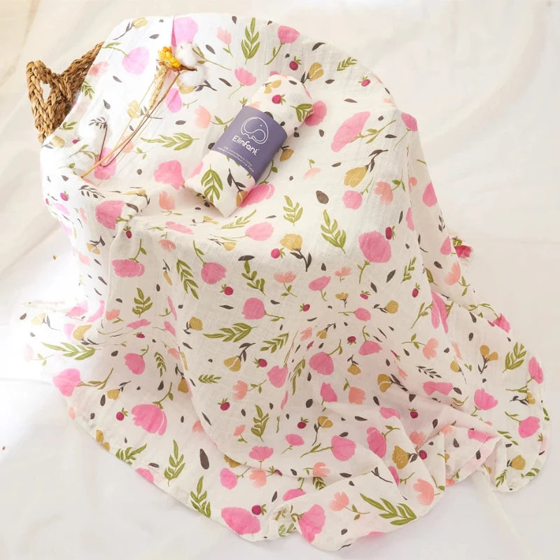 Floral Muslin Blanket - 2 Layers Cotton Swaddle - Just Kidding Store