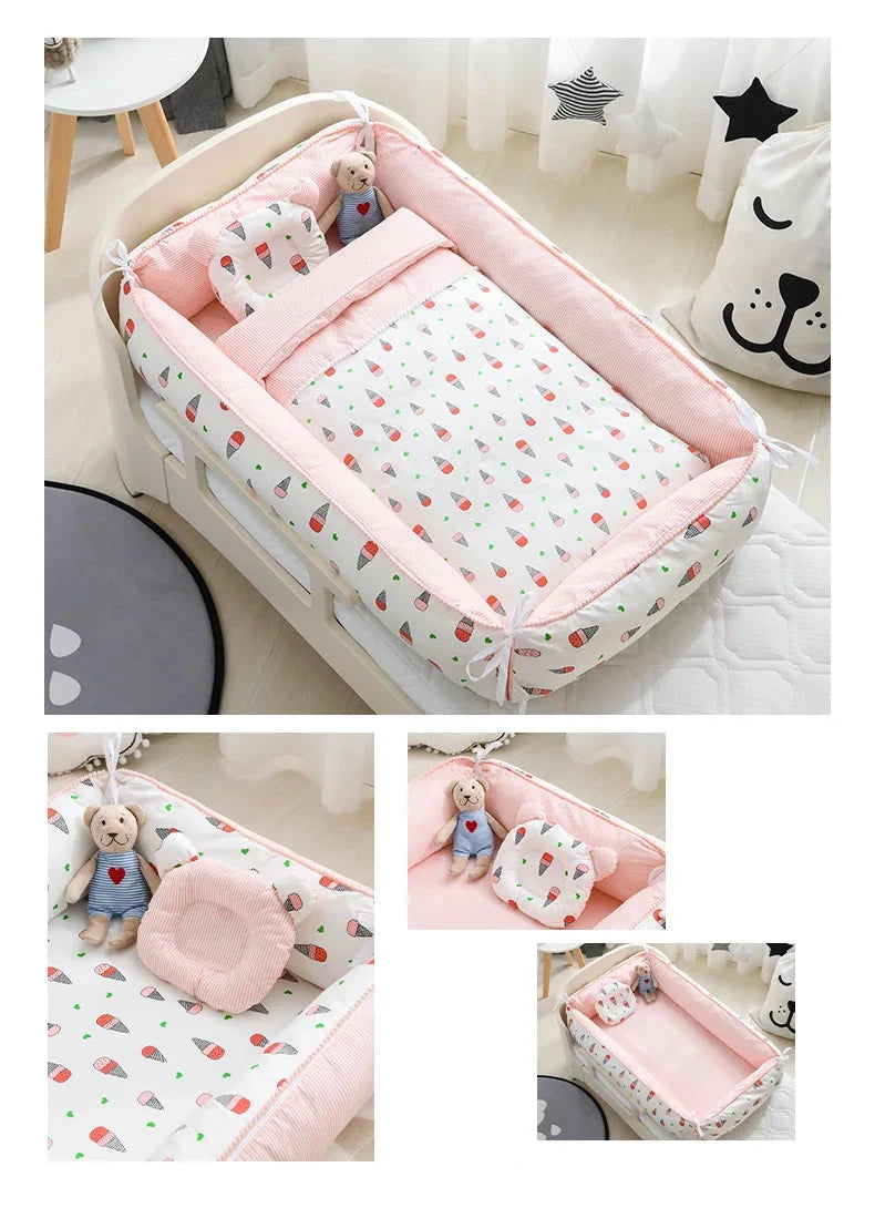 Multifunctional Baby Nest - Portable High Border Crib Set - Just Kidding Store