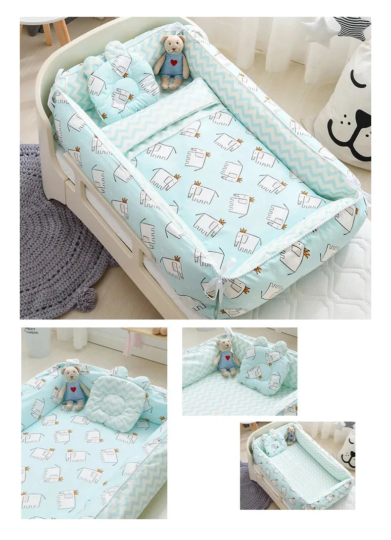 Multifunctional Baby Nest - Portable High Border Crib Set - Just Kidding Store