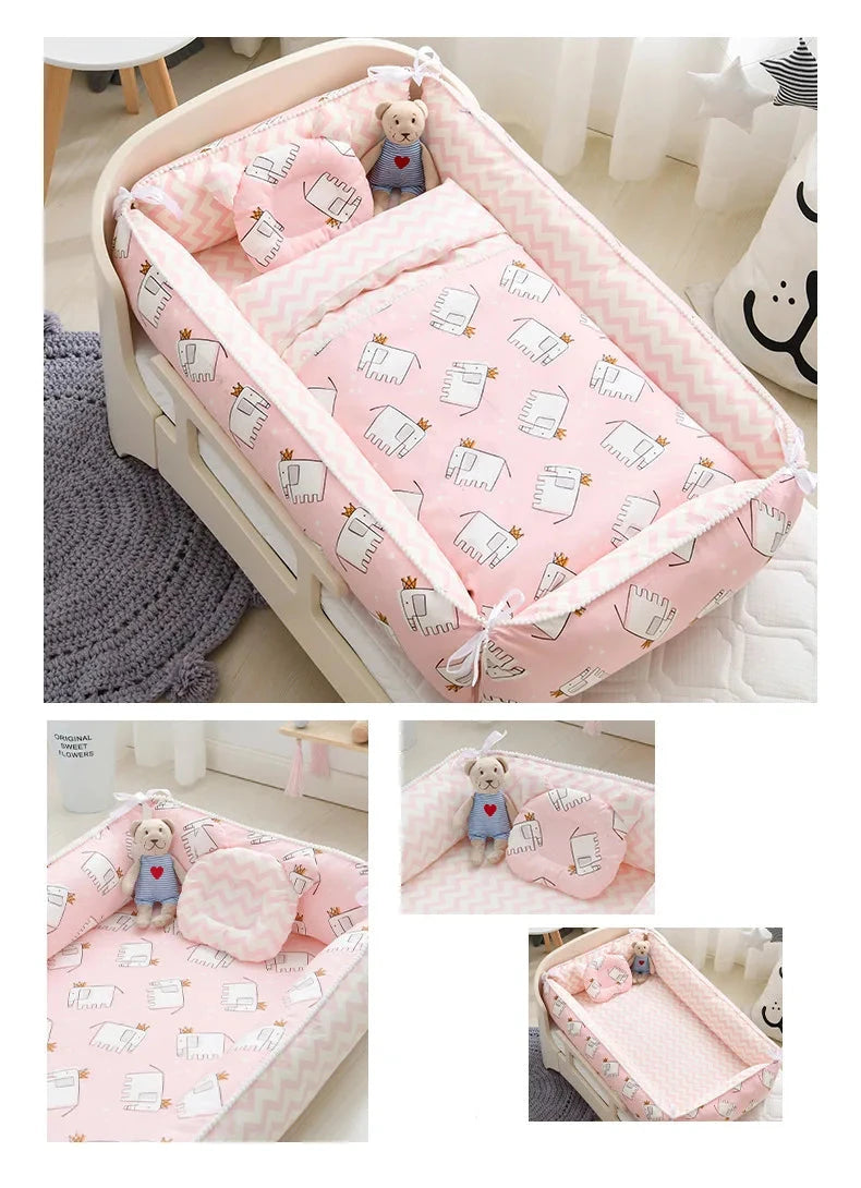 Multifunctional Baby Nest - Portable High Border Crib Set - Just Kidding Store