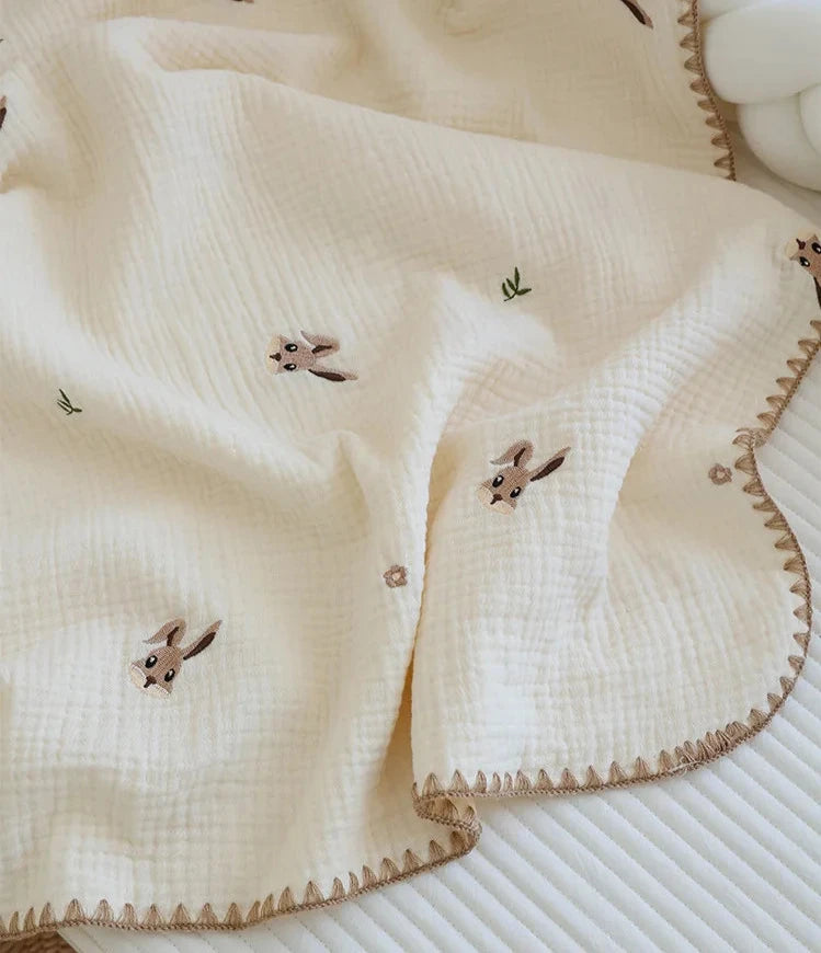 Embroidered Muslin Swaddle -  Baby Blanket - Just Kidding Store