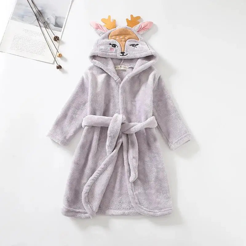 Deer Coral Velvet Children Hooded Robe - Just Kidding Store