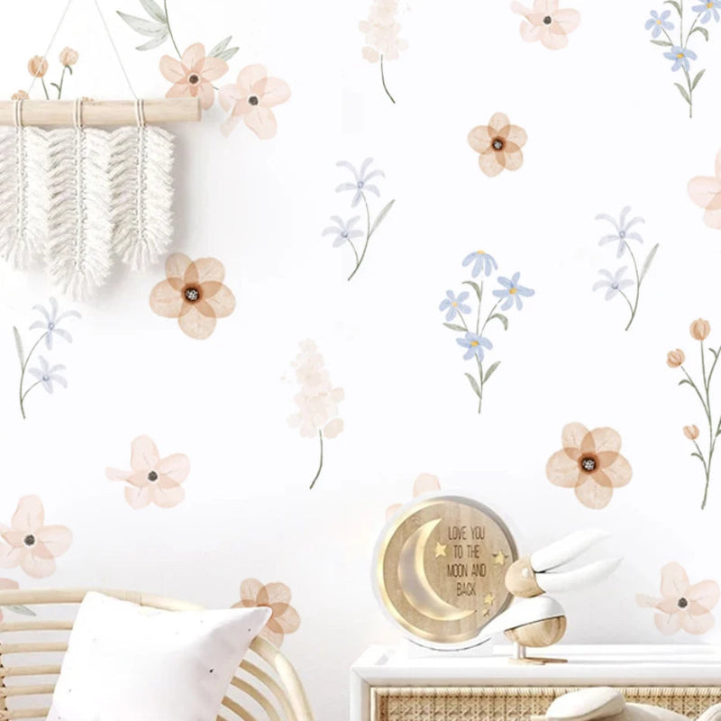 Boho Floral Wall Stickers – Soft Pastel Botanical Decals