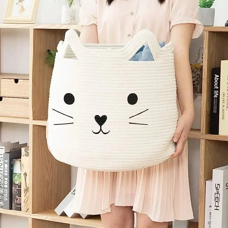 White Kitty Woven Organizer - Just Kidding Store