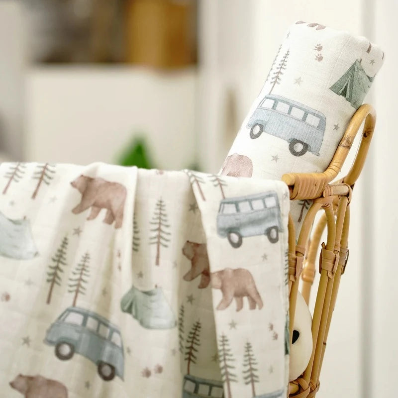 2 Layers Bamboo Cotton Muslin Swaddle Blankets - Just Kidding Store