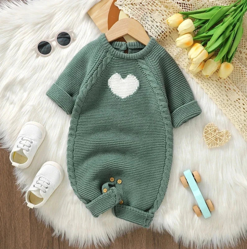 White Heart Knitted Infant Jumpsuit - Just Kidding Store