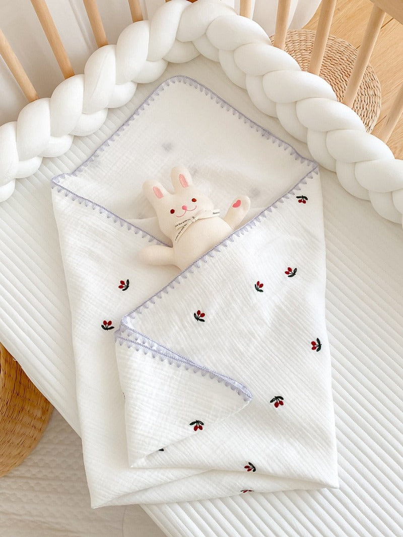 Embroidered Muslin Swaddle -  Baby Blanket - Just Kidding Store