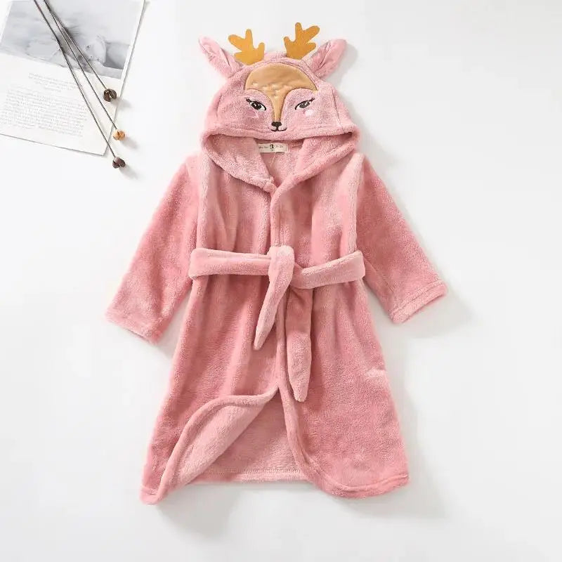 Deer Coral Velvet Children Hooded Robe - Just Kidding Store