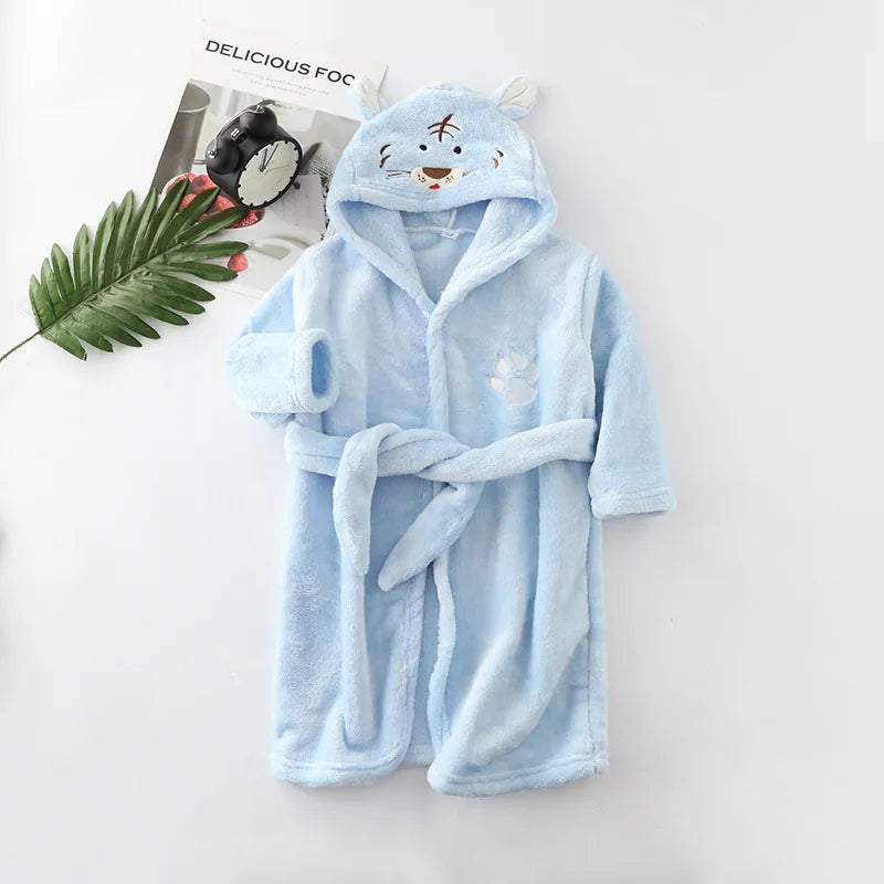 Tiger Coral Velvet Childrens Hooded Robe - Just Kidding Store