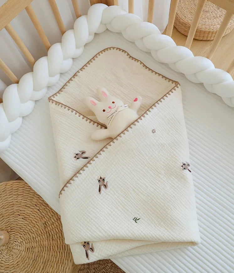 Embroidered Muslin Swaddle -  Baby Blanket - Just Kidding Store