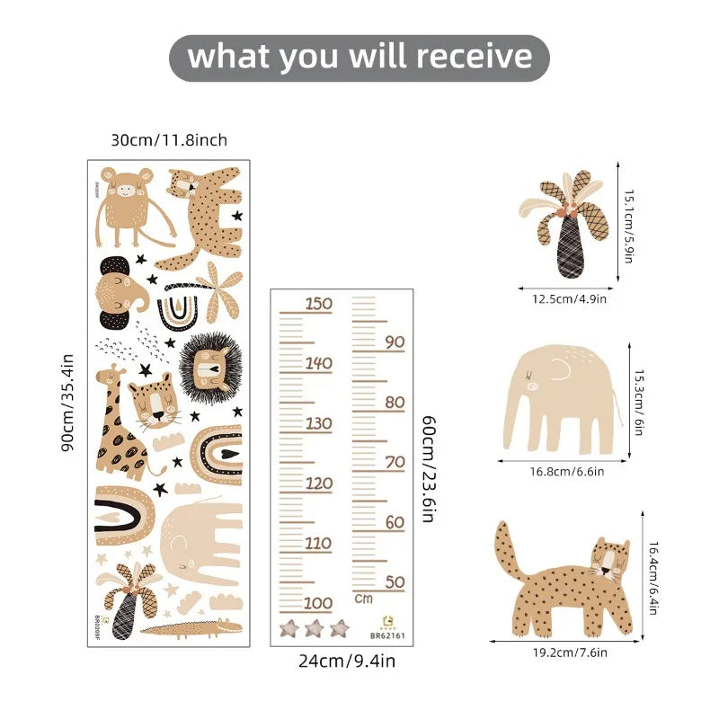 Boho Safari Animals Height Growth Chart Wall Sticker - Just Kidding Store