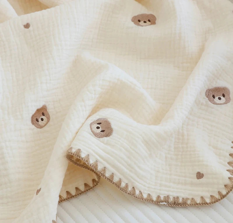 Embroidered Muslin Swaddle -  Baby Blanket - Just Kidding Store