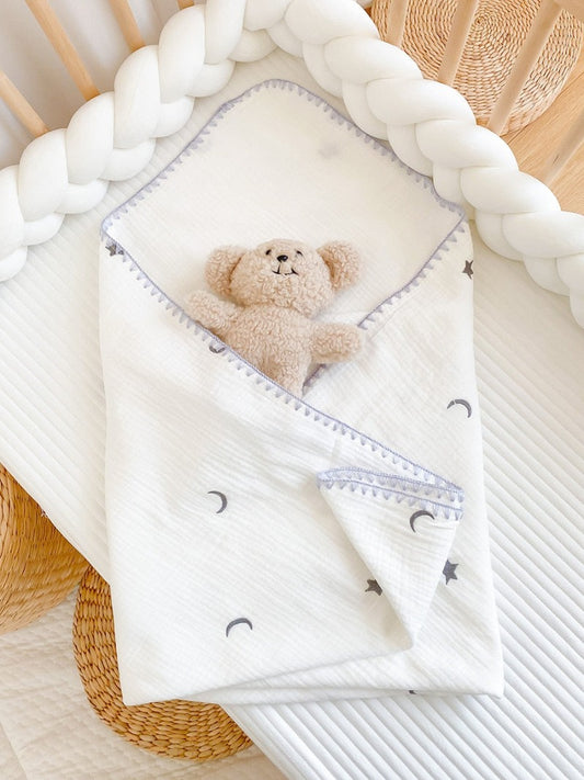 Embroidered Muslin Swaddle -  Baby Blanket - Just Kidding Store