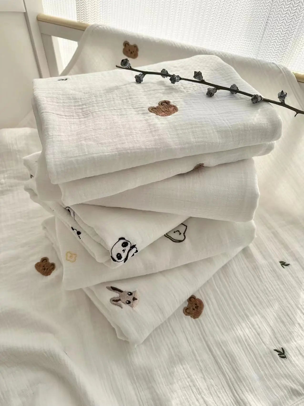 Embroidered 4 Layer Muslin Blankets