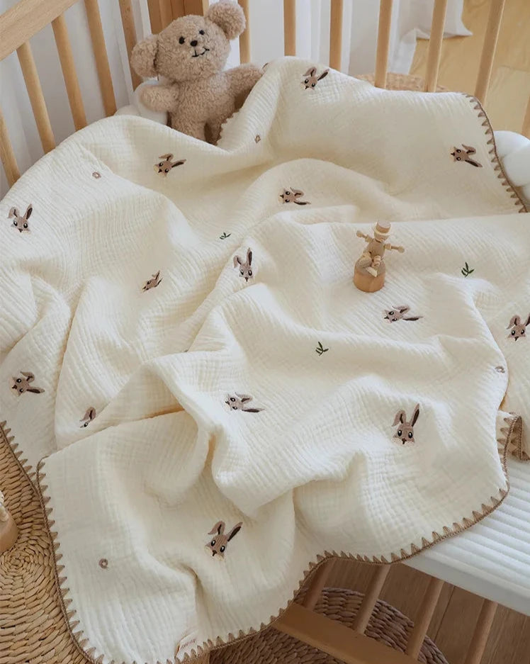 Embroidered Muslin Swaddle -  Baby Blanket - Just Kidding Store