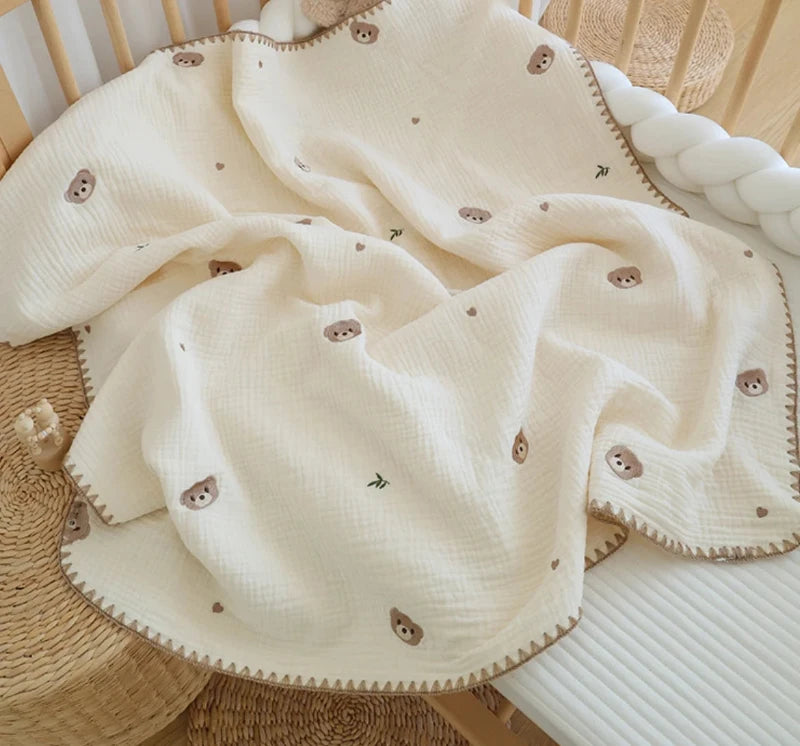 Embroidered Muslin Swaddle -  Baby Blanket - Just Kidding Store