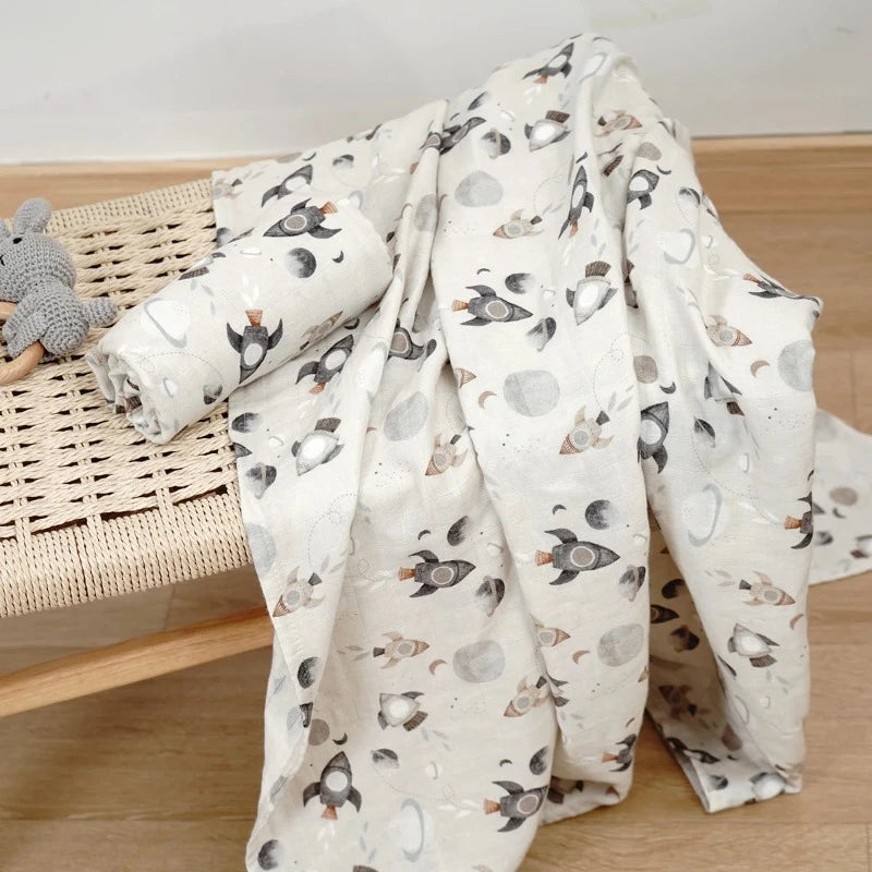 2 Layers Bamboo Cotton Muslin Swaddle Blankets - Just Kidding Store