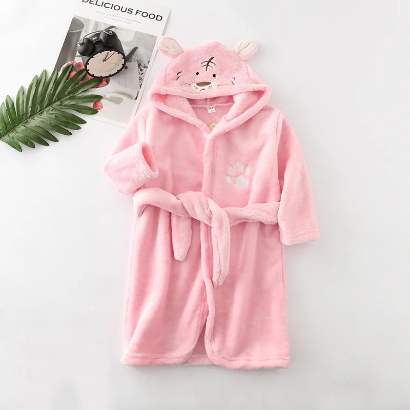 Tiger Coral Velvet Childrens Hooded Robe - Just Kidding Store