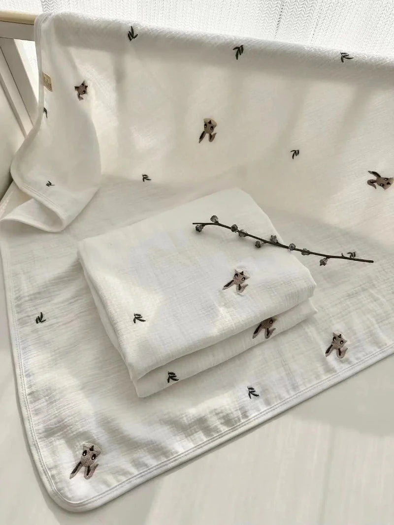 Embroidered 4 Layer Muslin Blankets - Just Kidding Store