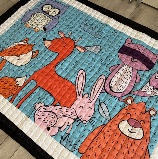 Oversized Play Mat - Quilted Anti Skid Carpet - Forest Friends - Just Kidding Store