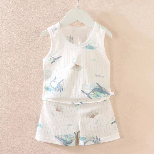 Blue Whale Summer Childrens Pajama Set - Just Kidding Store