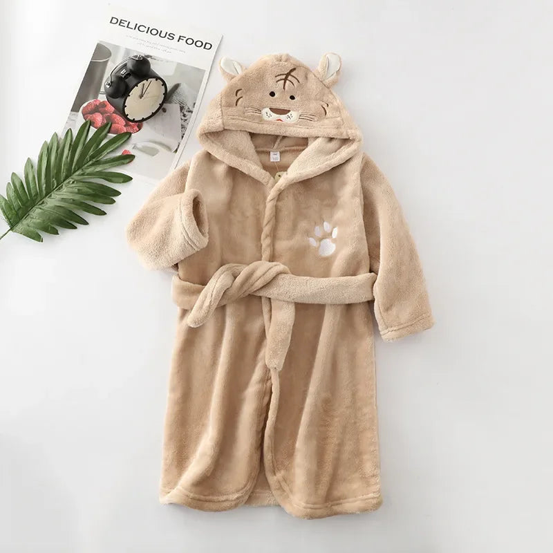 Tiger Coral Velvet Childrens Hooded Robe - Just Kidding Store