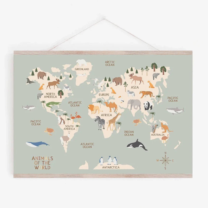 World Map Animal Theme Canvas Print - Just Kidding Store