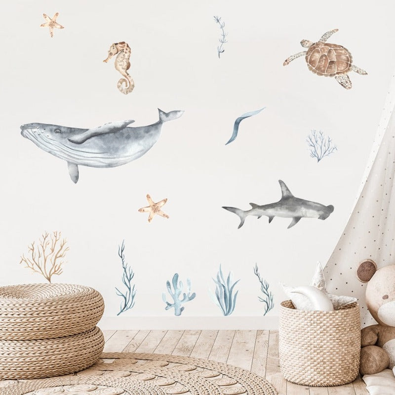 Watercolor Ocean World Wall Decals - Just Kidding Store