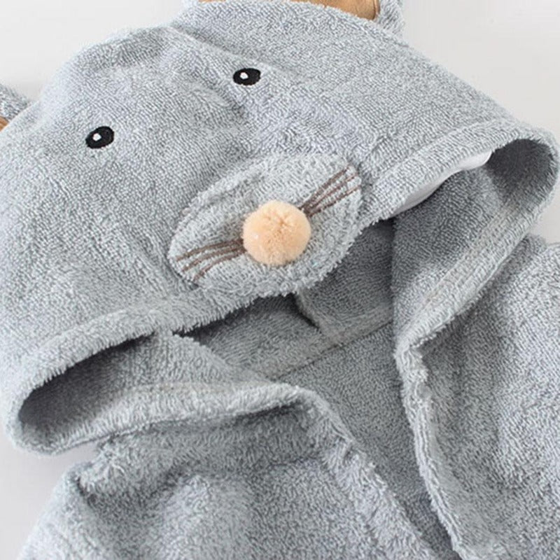 Baby Hooded Bathrobe - Blue Gray Mouse - Just Kidding Store