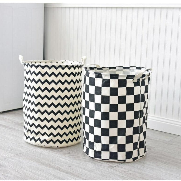 Monochrome Toy Storage Hamper Bag Chevron, Check - Just Kidding Store