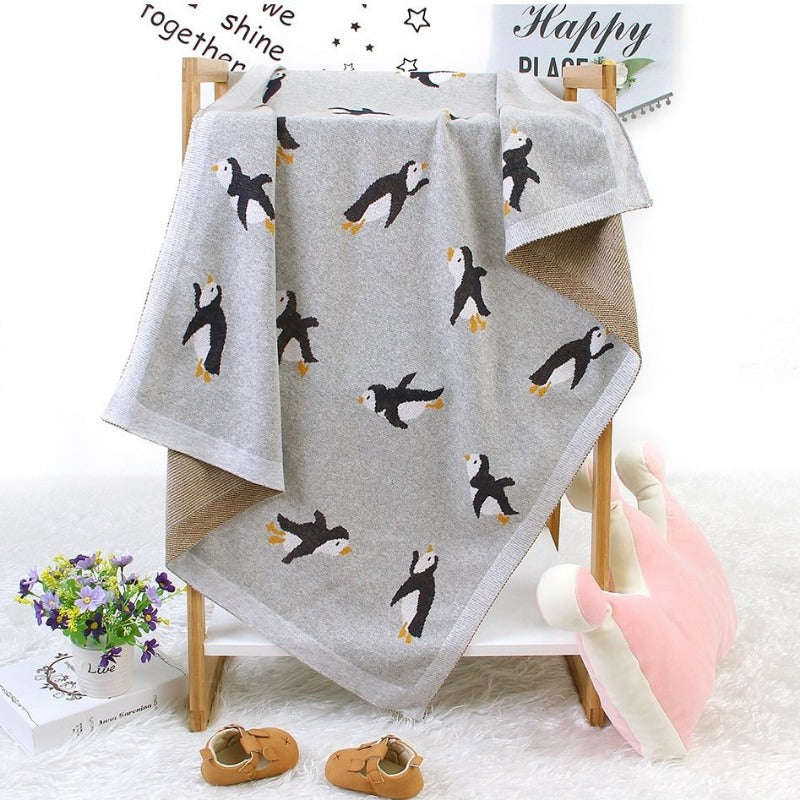 Little Penguin Baby Kids Cotton Knitted Blanket Just Kidding Store