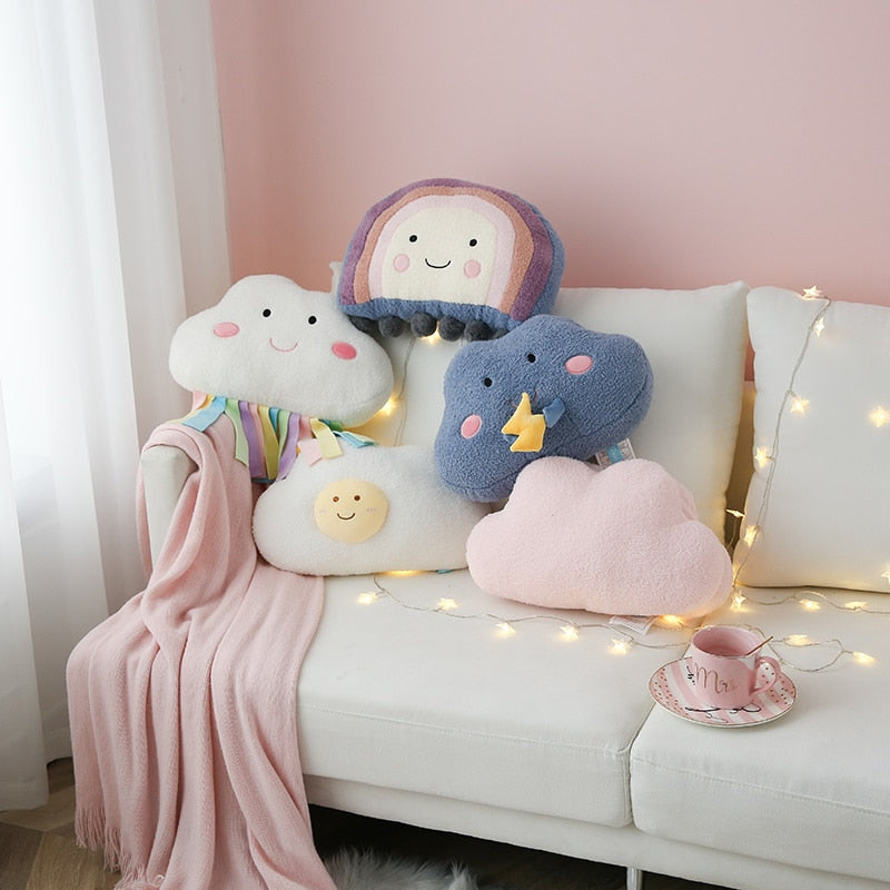 Kawaii Rainbow Cloud Shaped Plush Throw Pillow Cute Weather