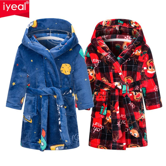 IYEAL Kids Bathrobe Flannel Sleepwear Baby Boys Robes For Girls Clothing Winter Warm Home Wear Children Robes Clothing Sleepwear