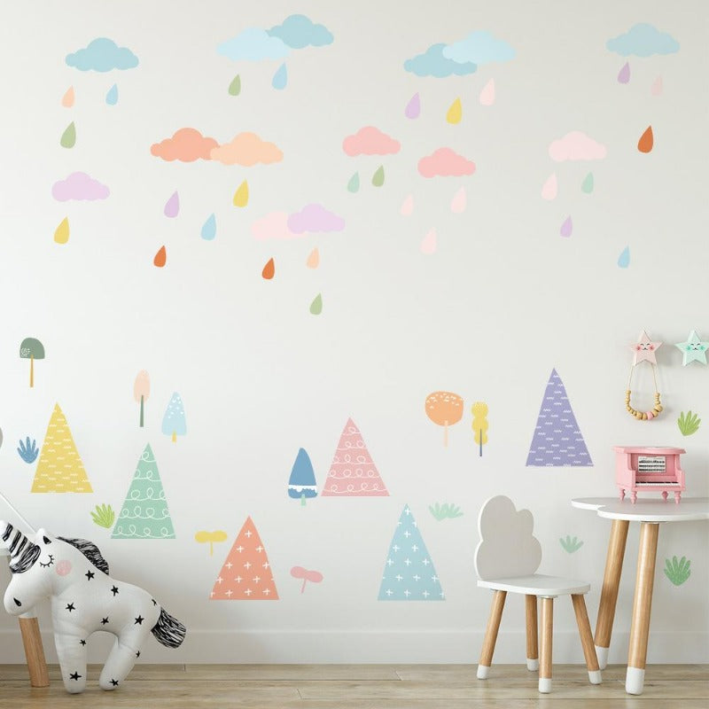 Dreamy Forest Wall Decals - Clouds Raindrop Forest Wall Stickers -  Just Kidding Store