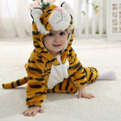 Baby Toddler Tiger Hooded Flannel Romper Jumpsuit - Just Kidding Store